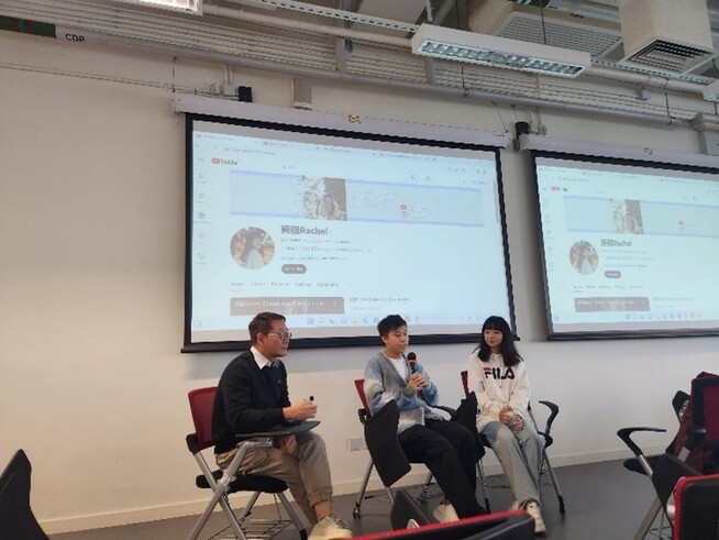 Panel discussion with participants.  Mr. Antony Pang (left; Deputy Executive Director of the Neighbourhood Advice-Action Council (NAAC)), Ryan and Rachel (middle and right; young entrepreneur in music production and YouTuber)